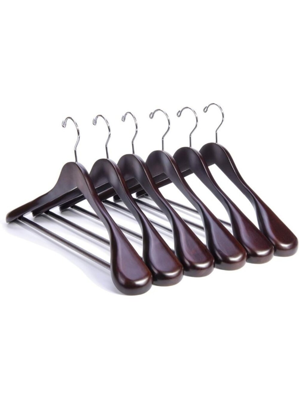 6 Pack Luxury Wooden Suit Hangers - Glossy Finish, Extra-Wide Shoulders, 360°